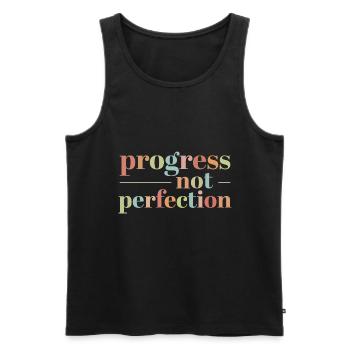 Le progrès au lieu de la perfection L’amour de soi - Débardeur bio Premium Homme - noir - Devant - AI Model Male 178 light (178cm)
