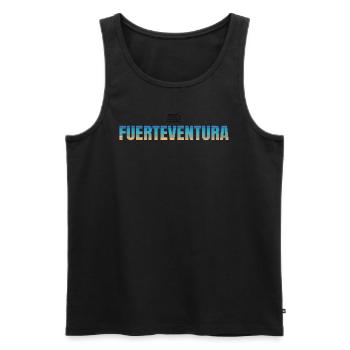 FUERTEVENTURA Schriftzug Strand & Meer (hell) - Männer Premium Bio Tank Top - Schwarz - Vorne - Michal (187cm)