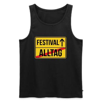 Festival Ortsschild - Alltag verlassen - Männer Premium Bio Tank Top - Schwarz - Vorne - Michal (187cm)