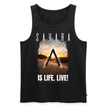 SAHARA Adventure Freedom is life. Live! by ART8NS - Männer Premium Bio Tank Top - Schwarz - Vorne - AI Model Male 178 light (178cm)