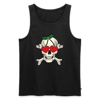 Kirschfest Totenkopf mit Herzbrille als Kirschen - Männer Premium Bio Tank Top - Schwarz - Vorne - Michal (187cm)