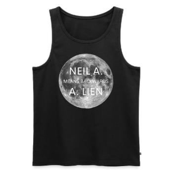 Neil Armstrong means backwards Alien - Men's Premium Organic Tank Top - black - Front - AI Model Male 178 light (178cm)