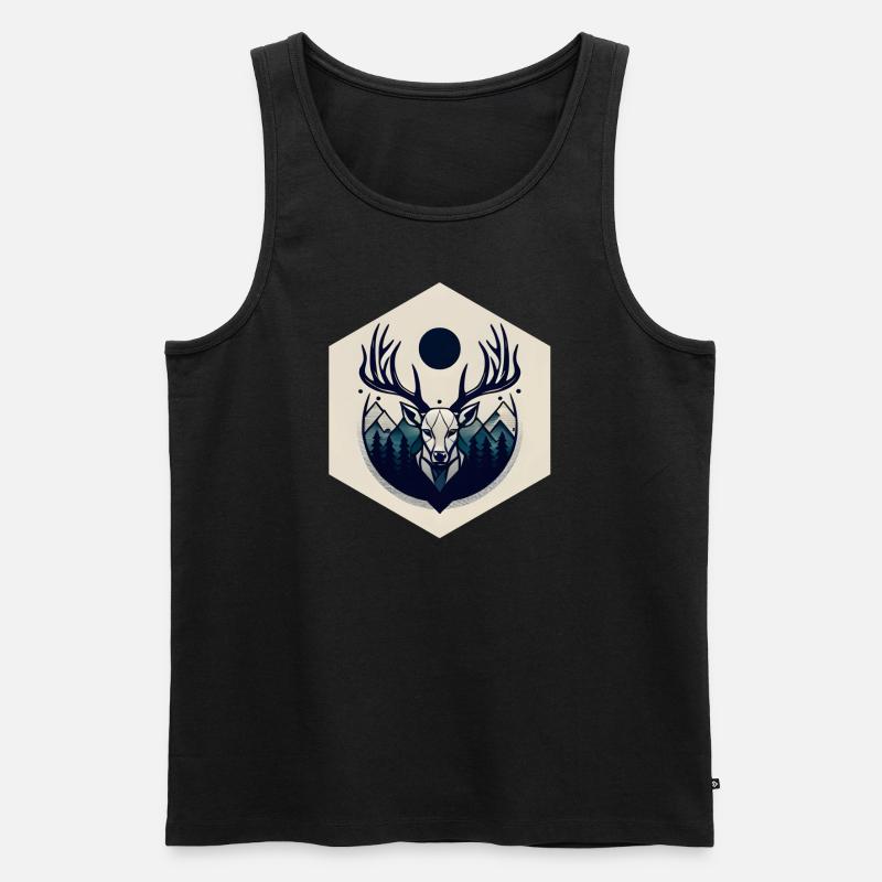 Hirsch mit Geweih - Männer Premium Bio Tank Top - Schwarz