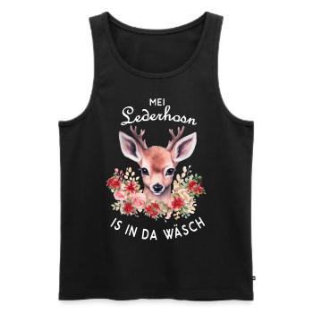 Mei Lederhosn is in da Wäsch Hirschgeweih Reh - Männer Premium Bio Tank Top - Schwarz - Vorne - Michal (187cm)