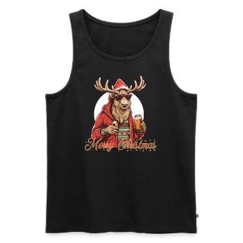 Rentier trinkt Bier an Weihnachten - Männer Premium Bio Tank Top - Schwarz - Vorne - Michal (187cm)