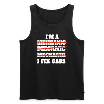 Idée cadeau de voiture mécanique - Débardeur bio Premium Homme - noir - Devant - Michal (187cm)
