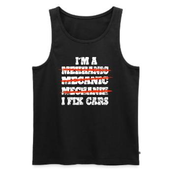 Idée cadeau de voiture mécanique - Débardeur bio Premium Homme - noir - Devant - Michal (187cm)