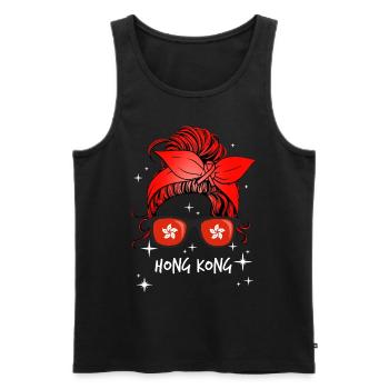 Hong Kong - Men's Premium Organic Tank Top - black - Front - AI Model Male 178 light (178cm)