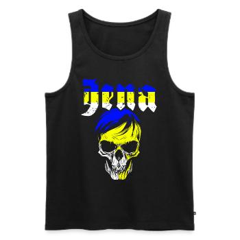 Crâne d’Iéna BLEU JAUNE BLANC - Débardeur bio Premium Homme - noir - Devant - AI Model Male 178 light (178cm)