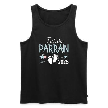 Futur Parrain 2025 Cadeau baptême - Débardeur bio Premium Homme - noir - Devant - Michal (187cm)