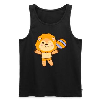 Volleyball spielender Löwe - Männer Premium Bio Tank Top - Schwarz - Vorne - AI Model Male 178 light (178cm)