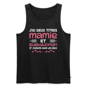 Zwei Granny Rugbywoman-Titel | Oma, Rugby - Männer Premium Bio Tank Top - Schwarz - Vorne - AI Model Male 178 light (178cm)
