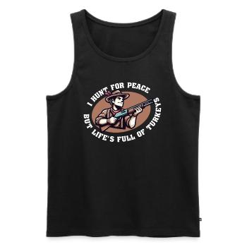 ICH JAGE NACH FRIEDEN, ABER DAS LEBEN IST VOLLER TRUTHÄHNE - Männer Premium Bio Tank Top - Schwarz - Vorne - AI Model Male 178 light (178cm)