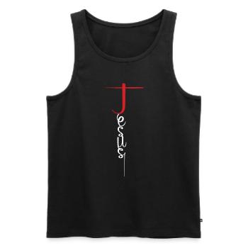 Aimer Christian Pastor Script Jésus - Débardeur bio Premium Homme - noir - Devant - Michal (187cm)