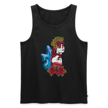 Fleur de Catrina Halloween Muertos Jour Du Sucre Mort - Débardeur bio Premium Homme - noir - Devant - Michal (187cm)