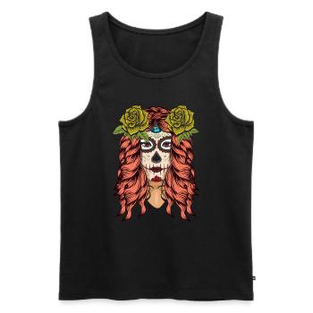Rose Floral Bone Sugar Muertos Jour Halloween - Débardeur bio Premium Homme - noir - Devant - Michal (187cm)