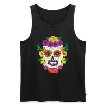 Sugar Bone Halloween Muertos Jour de la fleur morte - Débardeur bio Premium Homme - noir - Devant - Michal (187cm)