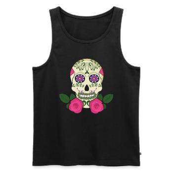 Squelette floral Sugar Bone Muertos Day Halloween - Débardeur bio Premium Homme - noir - Devant - Michal (187cm)