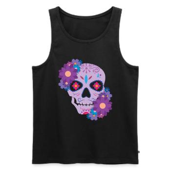 Violet Floral Sugar Bone Muertos Day Halloween - Débardeur bio Premium Homme - noir - Devant - Michal (187cm)