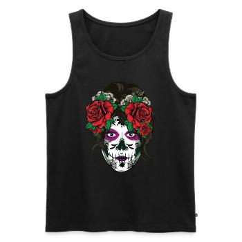 Catrina Floral Bone Sugar Muertos Day Halloween - Men's Premium Organic Tank Top - black - Front - Michal (187cm)