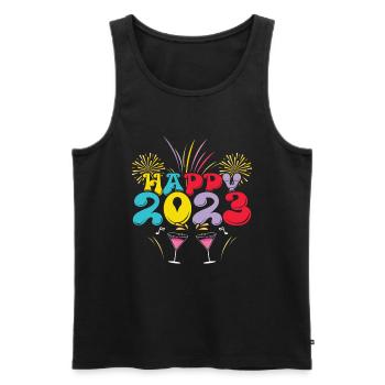 Retro New Year 2023 Hello 2023 Groovy New Year - Men's Premium Organic Tank Top - black - Front - Michal (187cm)