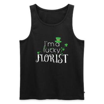 Un fleuriste chanceux Shamrock Saint Patrick Day - Débardeur bio Premium Homme - noir - Devant - AI Model Male 178 light (178cm)