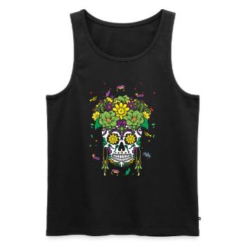 Flower Sugar Bone Muertos Halloween Mardi Gras - Men's Premium Organic Tank Top - black - Front - Michal (187cm)