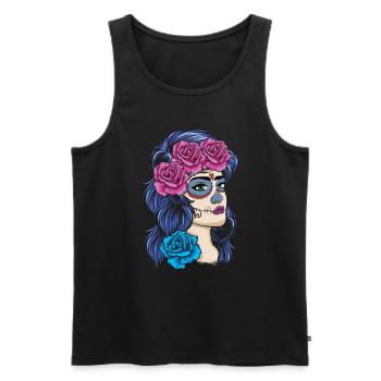 La Catrina Mexiko Blumenmuertos Tag der Toten - Männer Premium Bio Tank Top - Schwarz - Vorne - Michal (187cm)