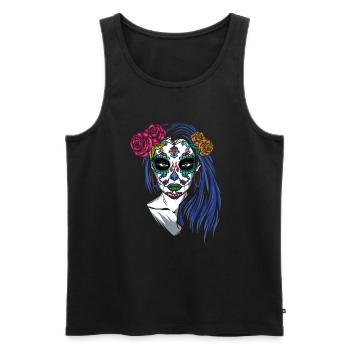 Lady La Catrina Mexiko Blumenmuertos Tag der Toten - Männer Premium Bio Tank Top - Schwarz - Vorne - Michal (187cm)