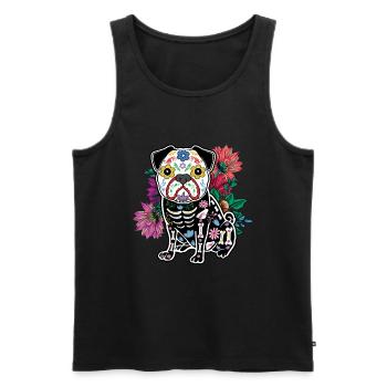 Blumenmops-Muertos Tag der Toten Halloween - Männer Premium Bio Tank Top - Schwarz - Vorne - Michal (187cm)