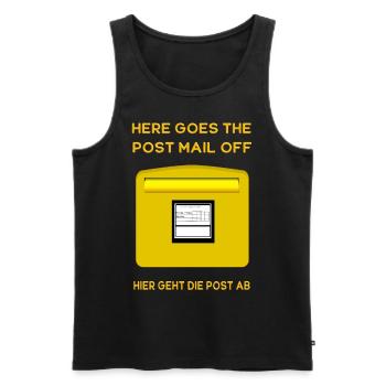 Here goes the post mail off. Hier geht die Post ab - Männer Premium Bio Tank Top - Schwarz - Vorne - Michal (187cm)