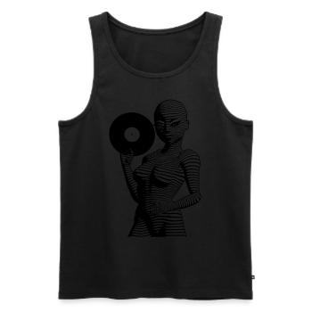 Techno Alien girl with control plate in hand. - Men's Premium Organic Tank Top - black - Front - AI Model Male 178 light (178cm)