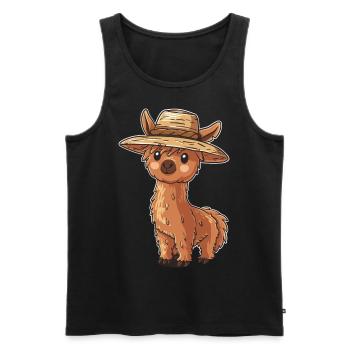 Niedliches Alpaka mit Strohhut Cartoon für - Männer Premium Bio Tank Top - Schwarz - Vorne - AI Model Male 178 light (178cm)