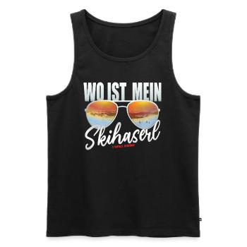 Apres Ski Party Shirt Wo ist mein Skihaserl - Männer Premium Bio Tank Top - Schwarz - Vorne - Michal (187cm)