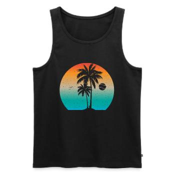 Palmiers vintage Coucher de soleil d’été - Débardeur bio Premium Homme - noir - Devant - Michal (187cm)