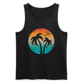 Palmen Urlaub Sommer Vintage - Männer Premium Bio Tank Top - Schwarz - Vorne - Michal (187cm)