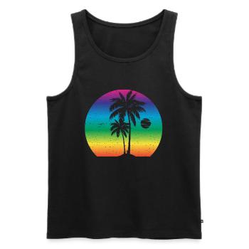 Palmiers Vacances Coucher de soleil - Débardeur bio Premium Homme - noir - Devant - Michal (187cm)