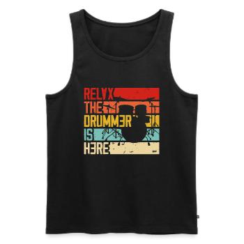 Relax the Drummer is Here - Männer Premium Bio Tank Top - Schwarz - Vorne - Michal (187cm)