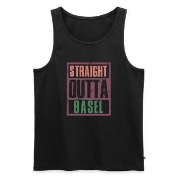 Straight outta Basel - Men's Premium Organic Tank Top - black - Front - AI Model Male 178 light (178cm)