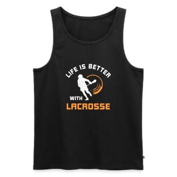 Das Leben ist besser mit Lacrosse Spruch Geschenk - Männer Premium Bio Tank Top - Schwarz - Vorne - Michal (187cm)