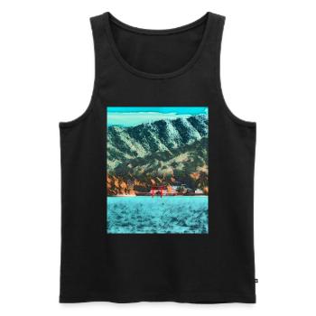 Red Gate of Peace, Ashinoko Lake, Japan - Men's Premium Organic Tank Top - black - Front - AI Model Male 178 light (178cm)