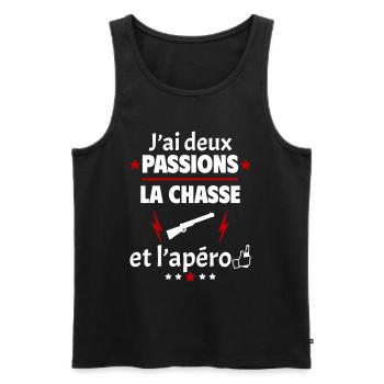 J'ai deux passions chasse apéro, fête des pères - Débardeur bio Premium Homme - noir - Devant - Michal (187cm)