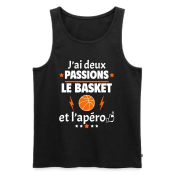 J'ai deux passions basket apéro, fête des pères - Débardeur bio Premium Homme - noir - Devant - Michal (187cm)