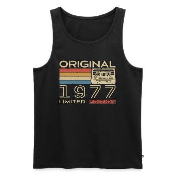 Cadeau Anniversaire 1977 Rétro 1977 - Vintage 1977 - Débardeur bio Premium Homme - noir - Devant - AI Model Male 178 light (178cm)
