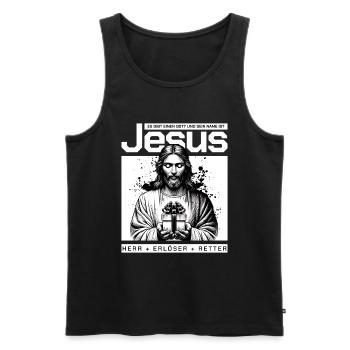 Jésus, Seigneur et Sauveur - Débardeur bio Premium Homme - noir - Devant - Michal (187cm)