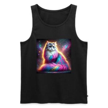 Chat magique de la galaxie avec fourrure arc-en-ciel - Débardeur bio Premium Homme - noir - Devant - AI Model Male 178 light (178cm)