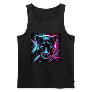 Cyberpunk Panther – Style néon - Débardeur bio Premium Homme - noir - Devant - Michal (187cm)