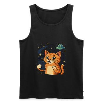 Chat de l’espace avec OVNI extraterrestre - Débardeur bio Premium Homme - noir - Devant - AI Model Male 178 light (178cm)