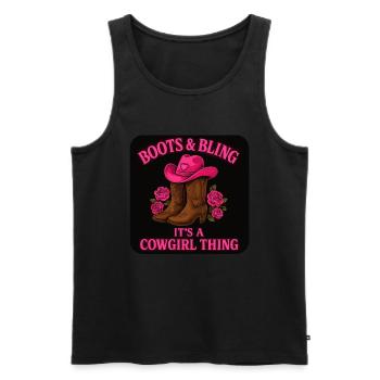 Cow girl: Boots & Bling – It's A Thing - Men's Premium Organic Tank Top - black - Front - AI Model Male 178 light (178cm)