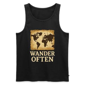 Wander Often: Adventurous World Map - Men's Premium Organic Tank Top - black - Front - AI Model Male 178 light (178cm)